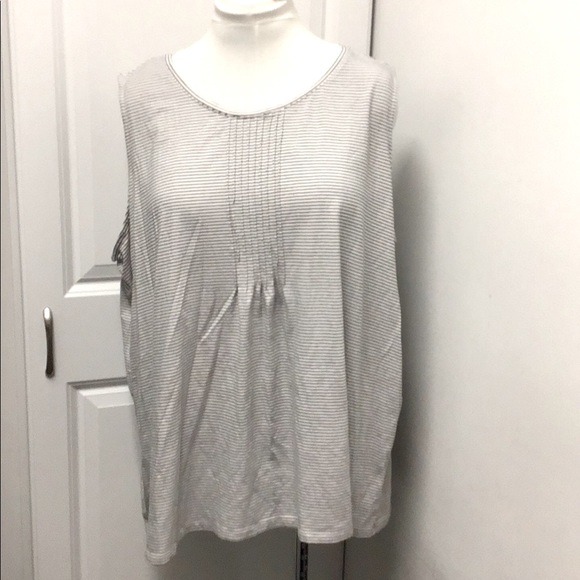 Lands' End Tops - Lands' End Sleeveless Pleated Front Tank, Black & White Stripe, size 3X